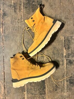 Sorel Women's Suede Lace-Up Combat Boots in Mustard Yellow